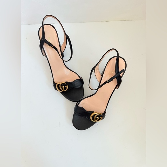 Gucci Black Leather Marmont GG Platform High Heel sandals EU 40.5 - Picture 11 of 12